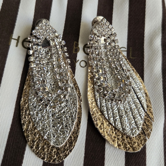 henri bendel Jewelry - Henri Bendel Lenox Feather Leather Rhinestone Earrings